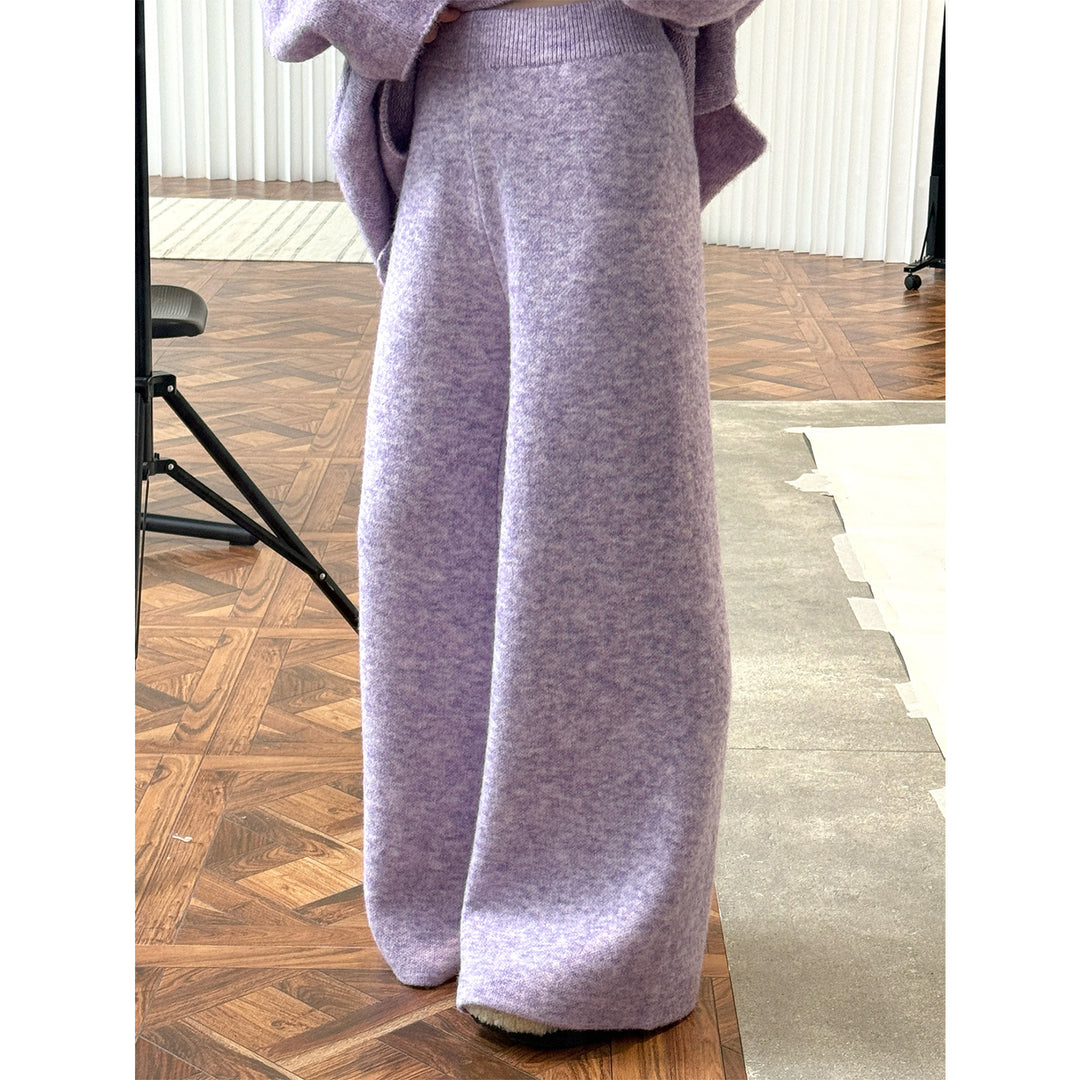 Damen Hochtaillierte flauschige Strickpalazzo‑Hose mit weitem Bein Echoarchiv
