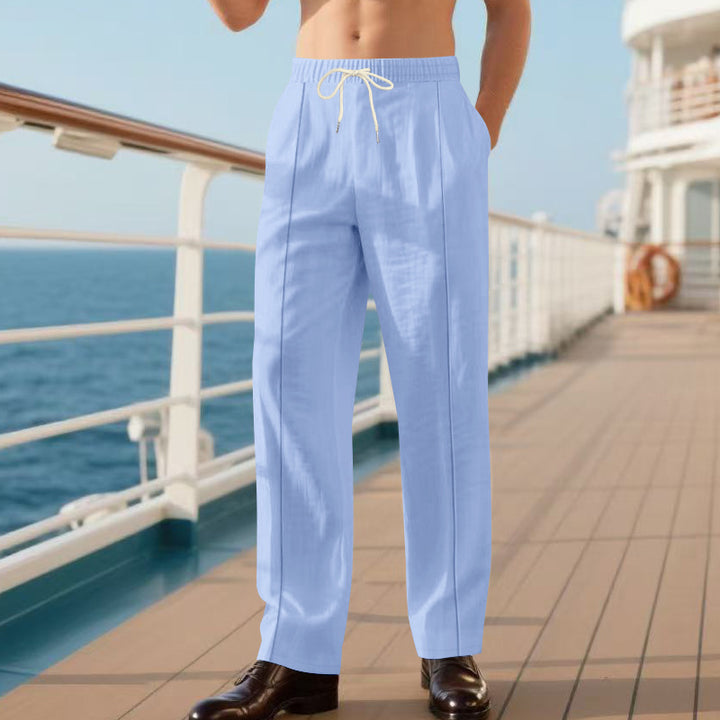 Herren elegante Leinenhose mit elastischem Bund und seitlichen Taschen Echoarchiv