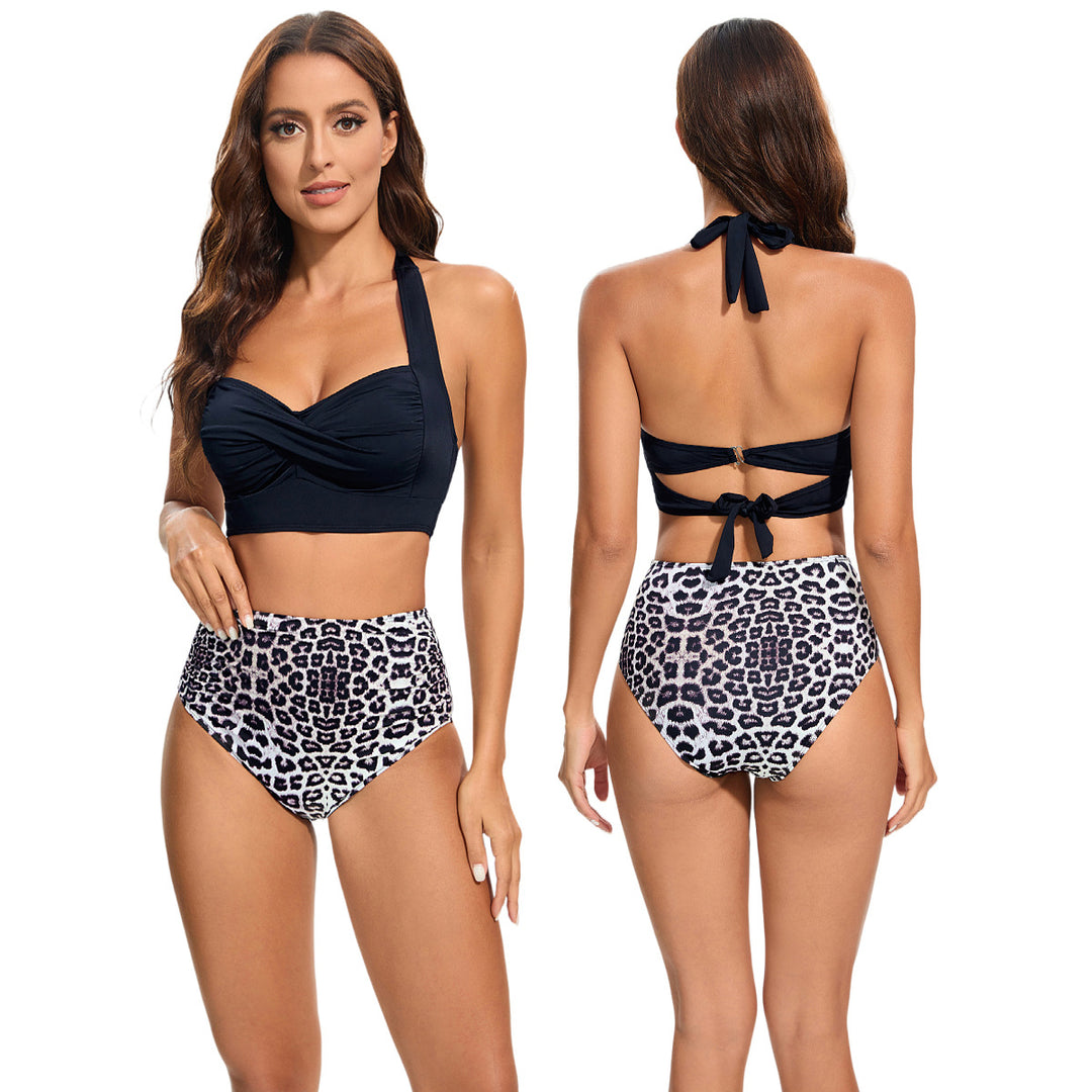 Damen Hochtailliertes Bikini-Set mit gepolstertem Top und Leopardendesign Echo Archiv