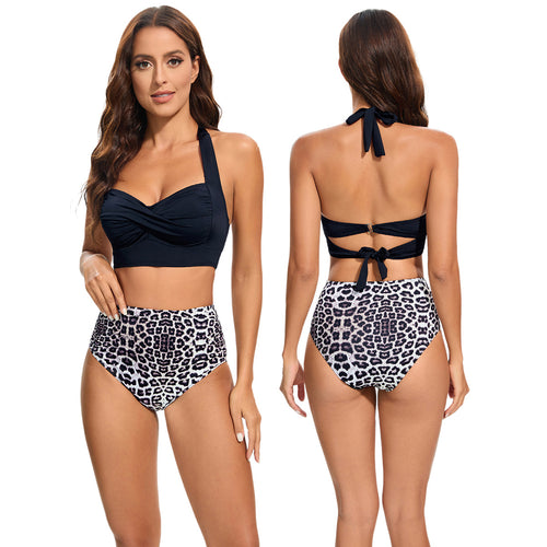 Damen Hochtailliertes Bikini-Set mit gepolstertem Top und Leopardendesign Echo Archiv