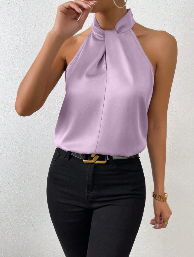 Echoarchiv | Damen Knoten Hals Stil Top Seide