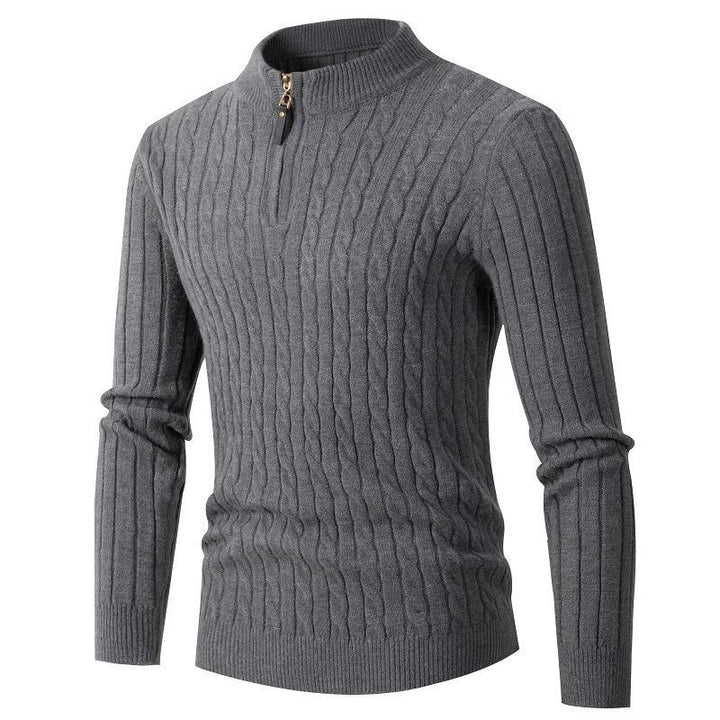 Herren Hochwertiger Strickpullover mit Stehkragen und Reißverschluss Echoarchiv