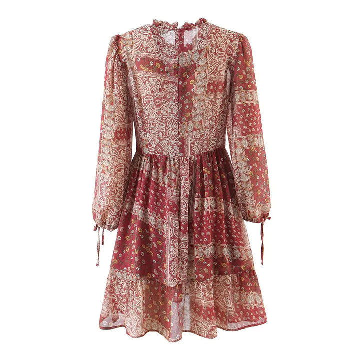 Damen nan geblümtes Boho Midi-Kleid mit Stufenrock und Rüschenkragen Echo Archiv
