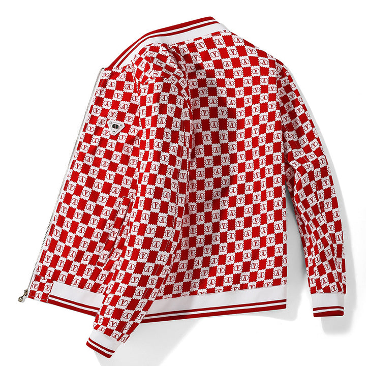 Herren Bomberjacke mit Allover-Monogramm, Reißverschluss und Rippbündchen – Brevano