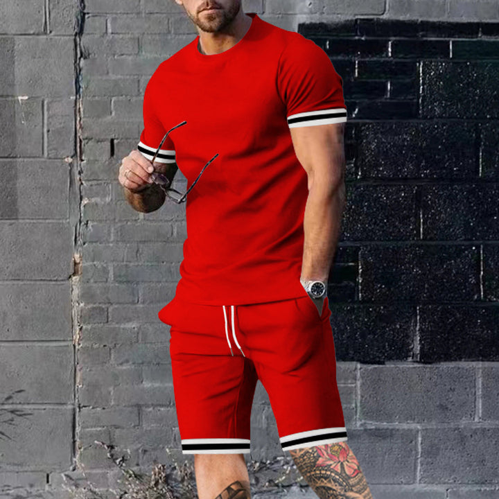 Herren sportliches Kurzarm-Set mit kontrastierenden Akzenten und praktischen Taschen Echoarchiv