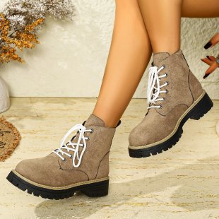 Damen nan Schnür-Stiefelette in Veloursoptik mit warmem Innenfutter, gepolstertem Schaft und robuster Profilsohle Echo Archiv