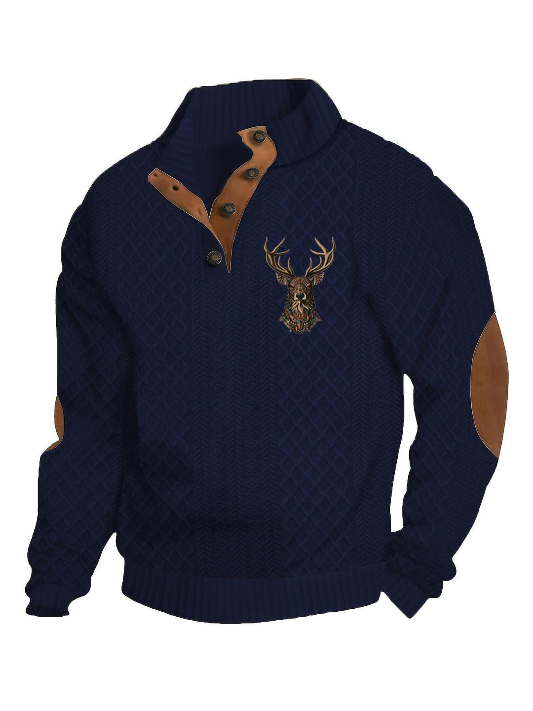 Herren nan Heritage-Strukturpullover mit Stehkragen Lederimitat-Besatz Ellenbogen-Patches und Halbknopfleiste Echo Archiv