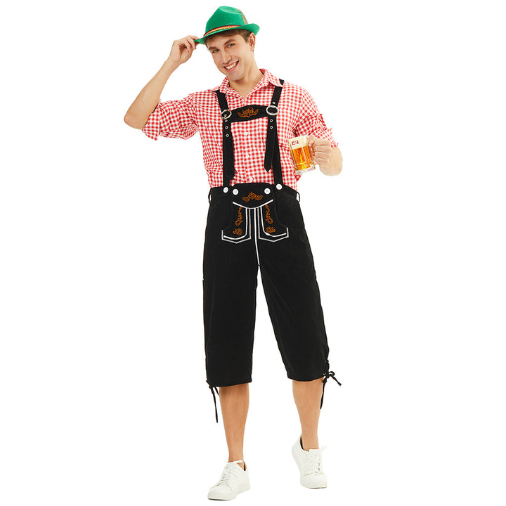 Herren nan traditionelle bayerische Trachtenlederhose knielang mit bestickten Hosenträgern Echo Archiv