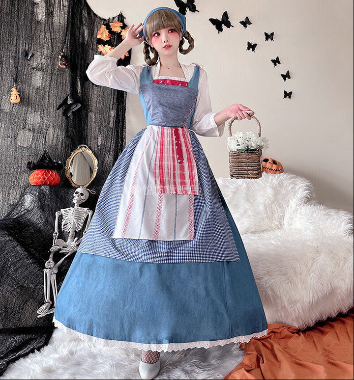 Damen Vintage Schürzenkleid mit fließendem Rock und zarten Rüschendetails Echo Archiv