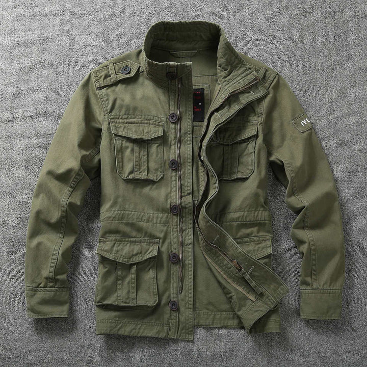 Herren Militärische Feldjacke aus Baumwoll-Mix mit Stehkragen und Multifunktionstaschen Echoarchiv