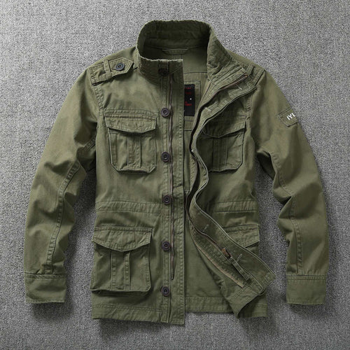 Herren Militärische Feldjacke aus Baumwoll-Mix mit Stehkragen und Multifunktionstaschen Echoarchiv