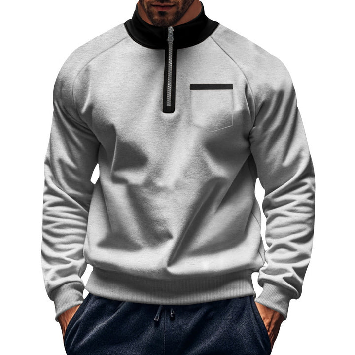 Herren sportlicher Stehkragen Pullover mit Reißverschluss und praktischer Brusttasche Echoarchiv