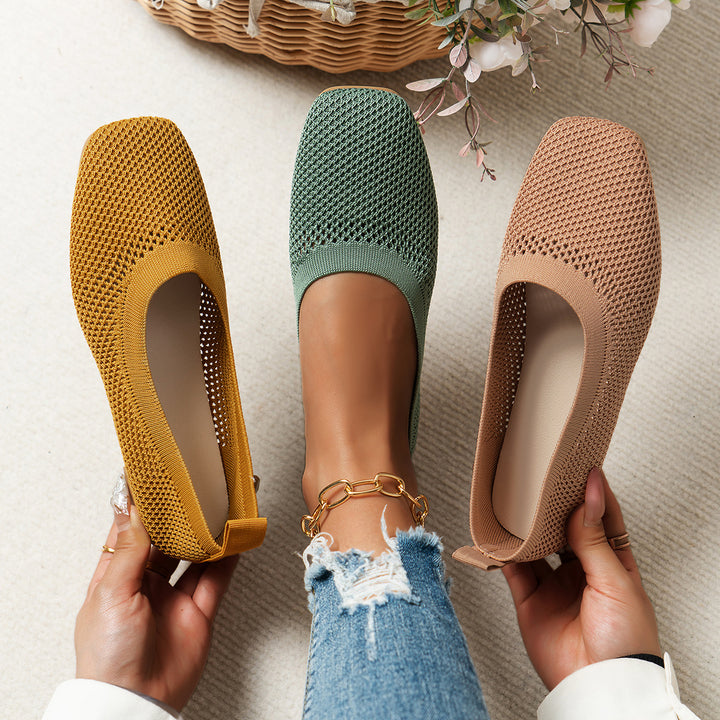 Damen Atmungsaktive Strick‑Ballerinas mit quadratischer Spitze Echo Archiv