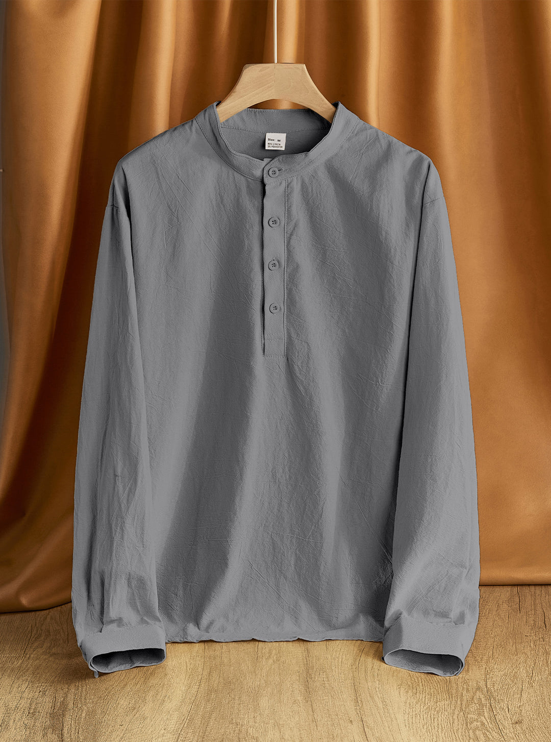 Herren Leinen-Mix Langarmshirt Henley mit Stehkragen Echoarchiv