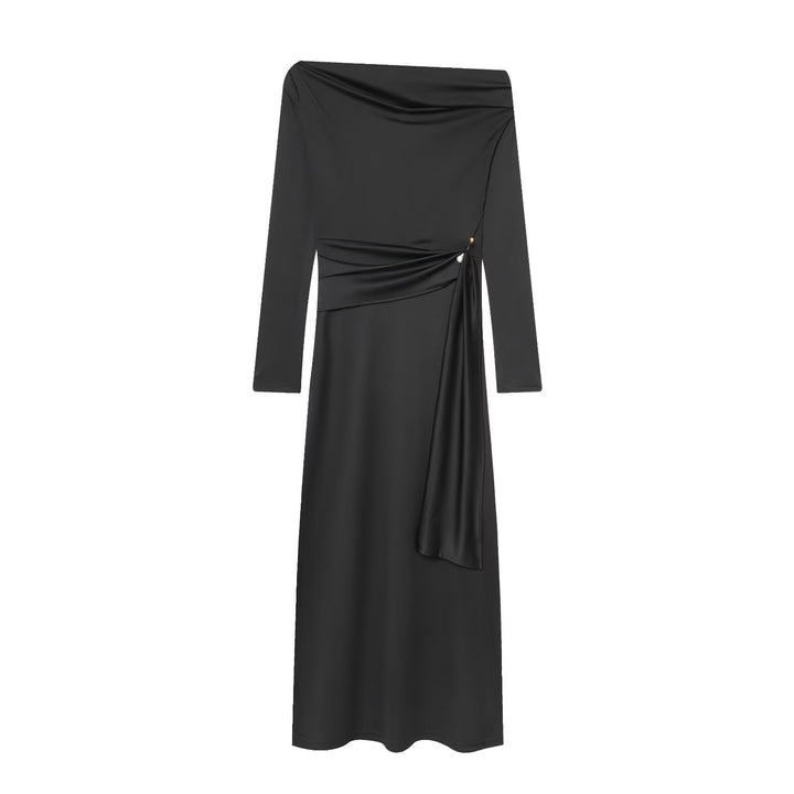 Damen elegantes Maxikleid mit asymmetrischem Ausschnitt und dekorativer Drapierung Echo Archiv