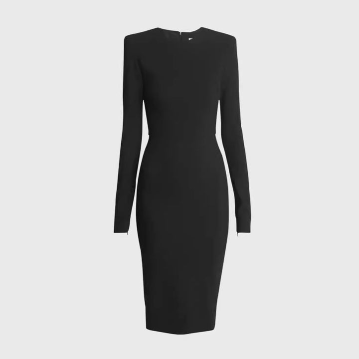 Damen Figurbetontes Midikleid mit Rundhalsausschnitt und langen Ärmeln Echoarchiv