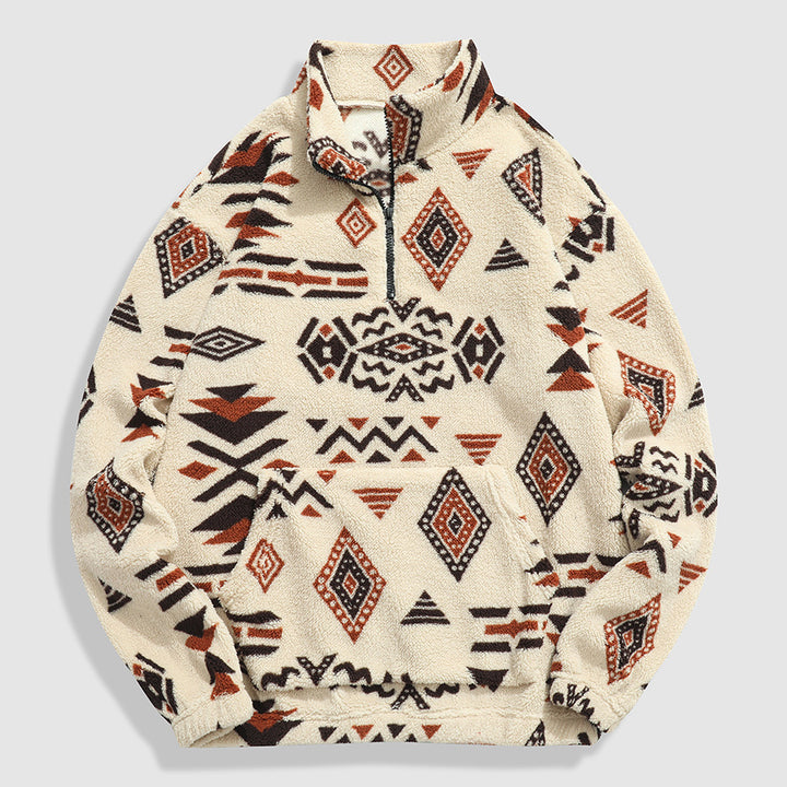 Herren Gemütlicher Fleece-Pullover mit halbem Reißverschluss und geometrischem Muster Echo Archiv