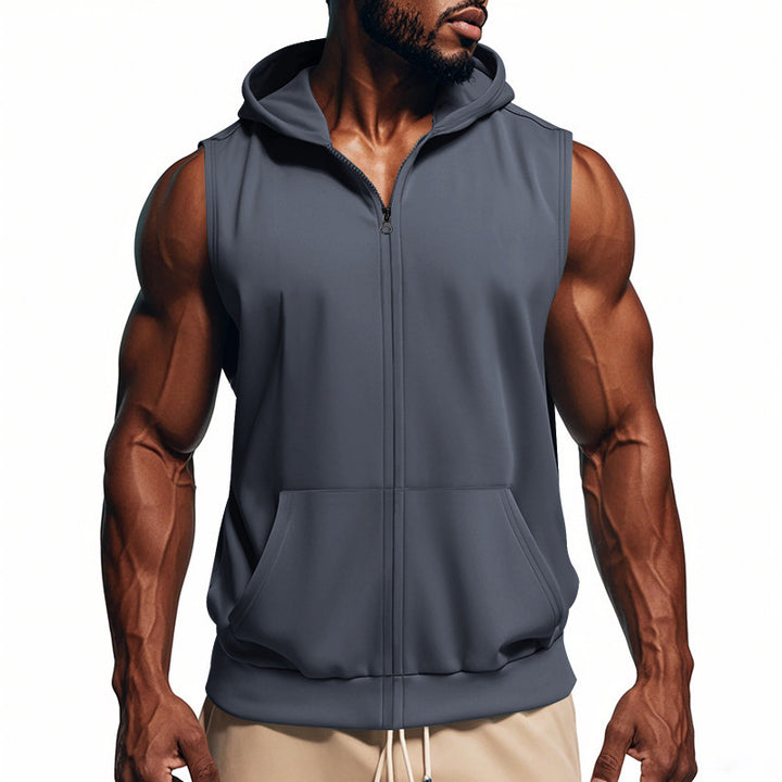 Herren ärmelloses Fitness-Hoodie mit Reißverschluss Echoarchiv