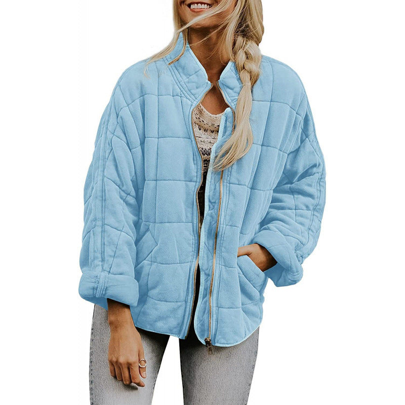 Damen Steppjacke im Oversized Schnitt mit Stehkragen und verdecktem Reißverschluss – Célinea