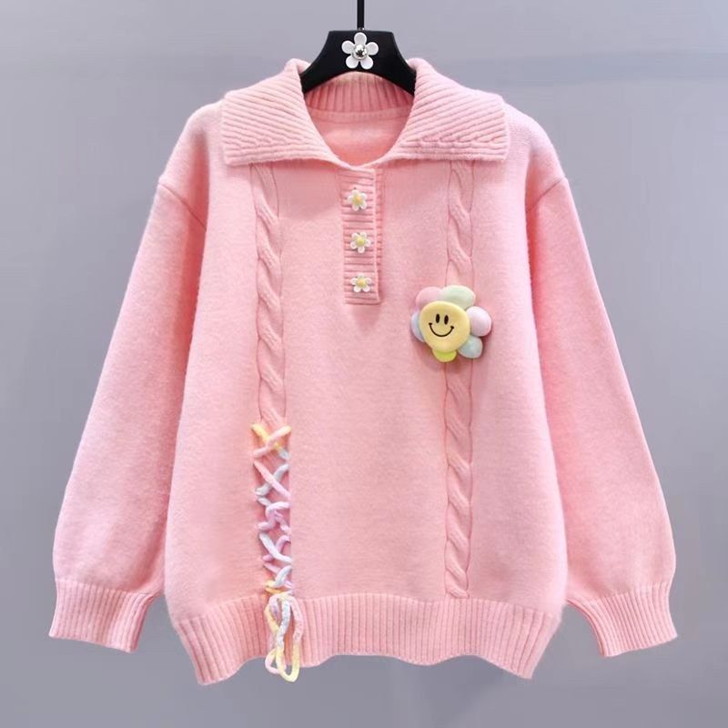 Damen Modischer Pullover mit Blumenapplikationen und Kabelmuster Echo Archiv