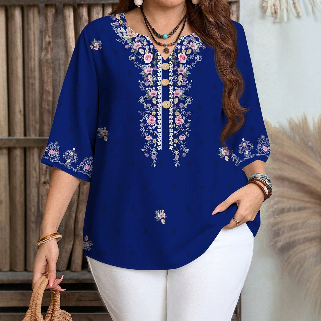 Damen Bluse mit Blumenmuster und Knopfleiste Echo Archiv