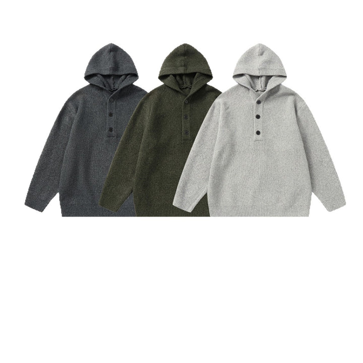 Unisex Gerippter Strick-Hoodie mit Halbknopfblende und Oversize-Schnitt Echoarchiv