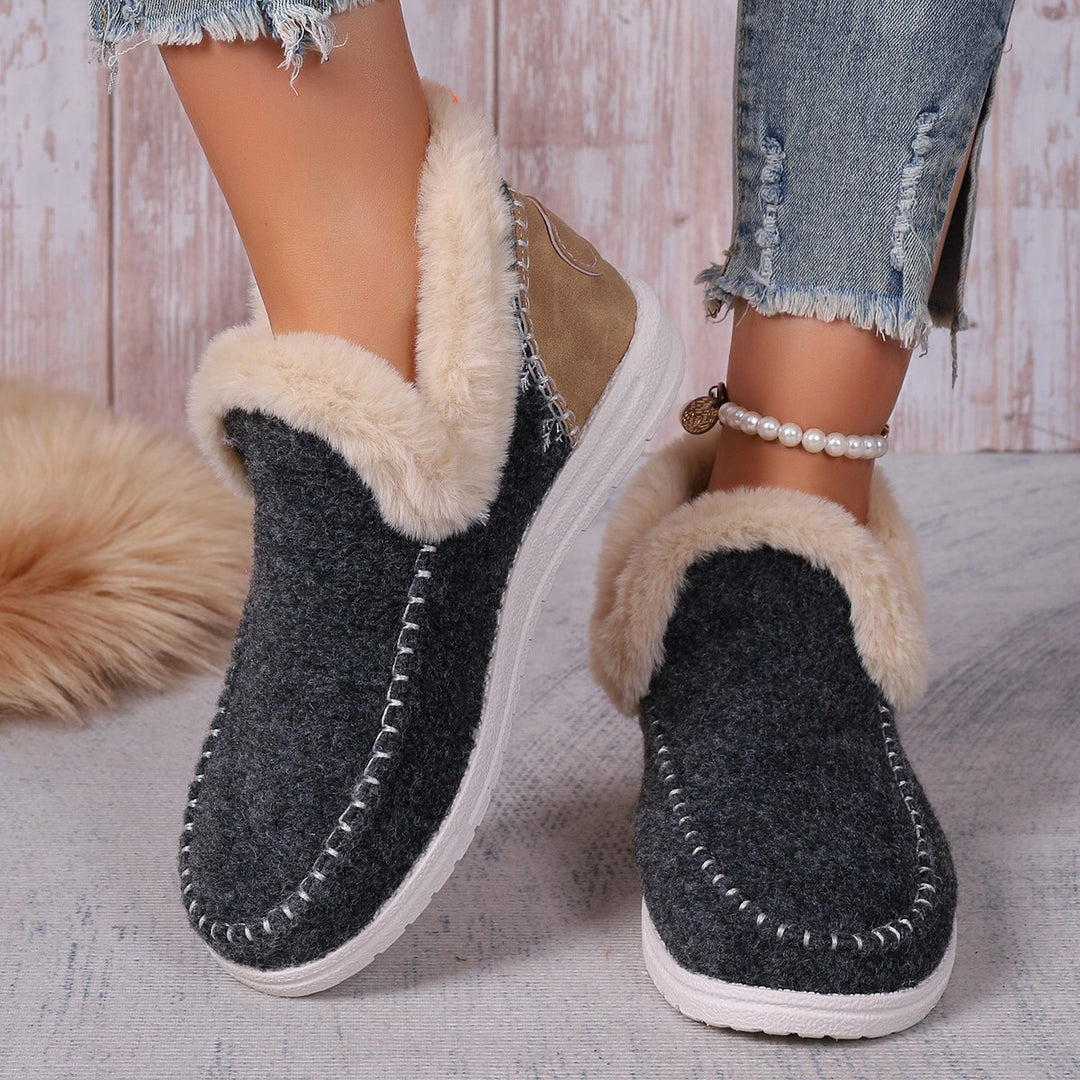 Damen Gefütterte Kurzstiefel-Hausschuhe mit Faux-Fellkragen und rutschfester Gummisohle – Lioré