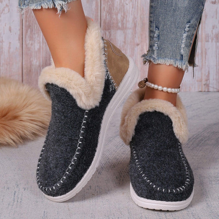 Damen Gefütterte Kurzstiefel-Hausschuhe mit Faux-Fellkragen und rutschfester Gummisohle – Lioré