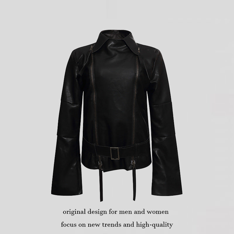 Damen Kunstleder-Bondagejacke mit verlängerten Ärmeln, Doppel-Reißverschlüssen und Taillengürtel Echoarchiv
