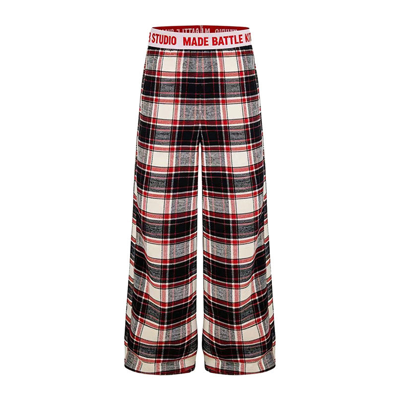 Damen Weite Lounge-Hose mit Karomuster und elastischem Logobund Echoarchiv