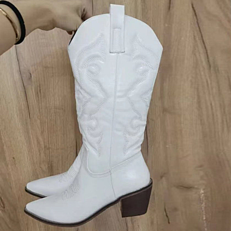 Damen nan metallische Westernstiefel mit mittelhohem Schaft dekorativer Stickerei und Seitenreißverschluss Echo Archiv
