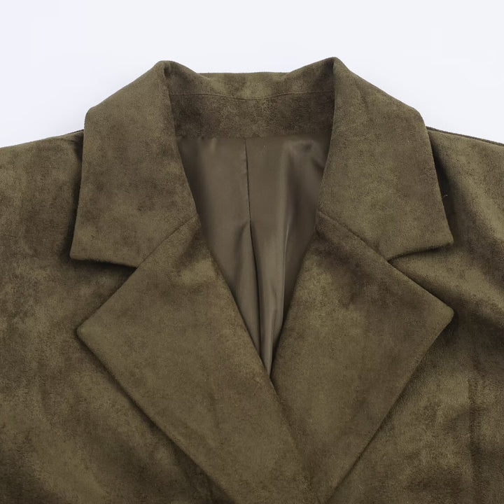 Damen Zweireihiger Wildlederoptik-Blazer mit Reverskragen und Pattentaschen Echo Archiv