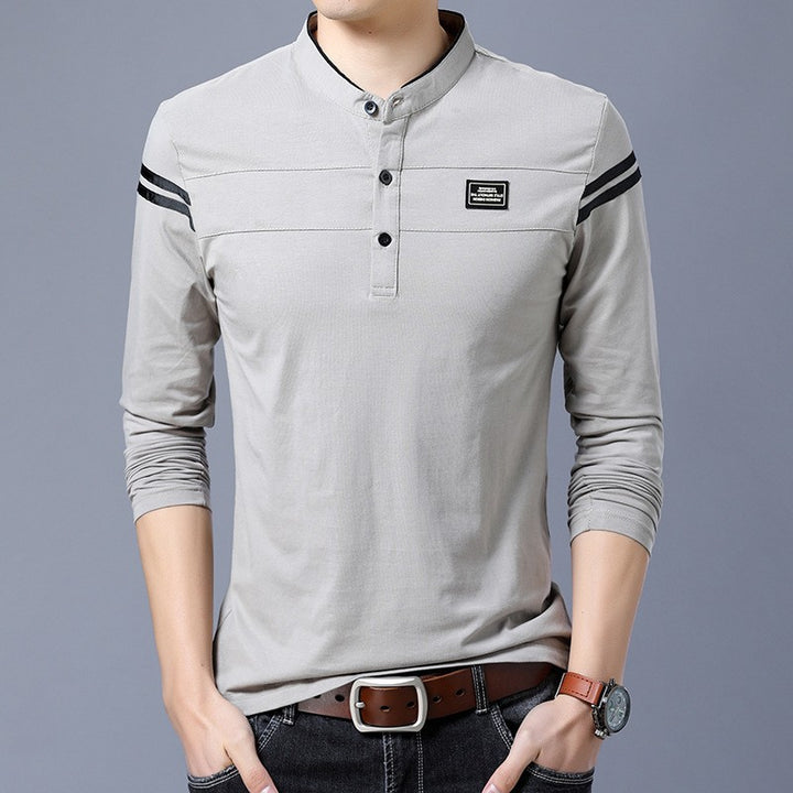 Herren Slim-Fit Langarm-Henley mit Stehkragen und Schulterstreifen Echo Archiv