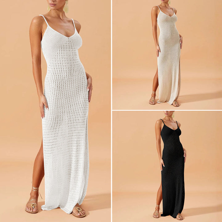 Damen Elegantes Maxikleid mit tiefem V-Ausschnitt und seitlichen Schlitzen Echo Archiv