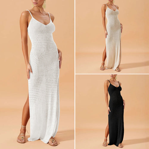Damen Elegantes Maxikleid mit tiefem V-Ausschnitt und seitlichen Schlitzen Echo Archiv