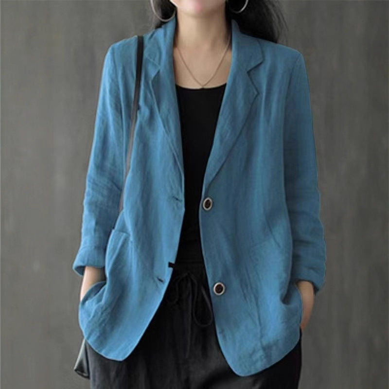 Damen Leichter Leinenblazer mit lockerer Passform und aufgesetzten Taschen – Célinea