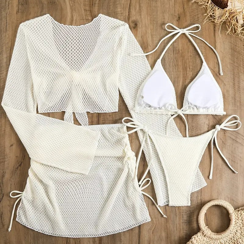 Damen Mesh-Badeanzug mit gebundenem Oberteil und hohem Bund Echo Archiv