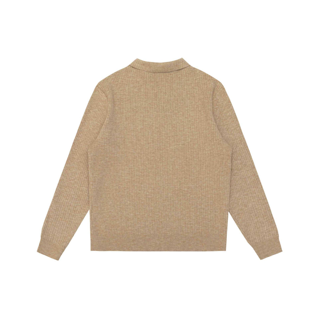 Unisex Gerippter Polokragen-Pullover aus Feinstrick mit Knopfleiste Echoarchiv