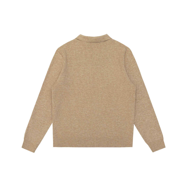 Unisex Gerippter Polokragen-Pullover aus Feinstrick mit Knopfleiste Echoarchiv