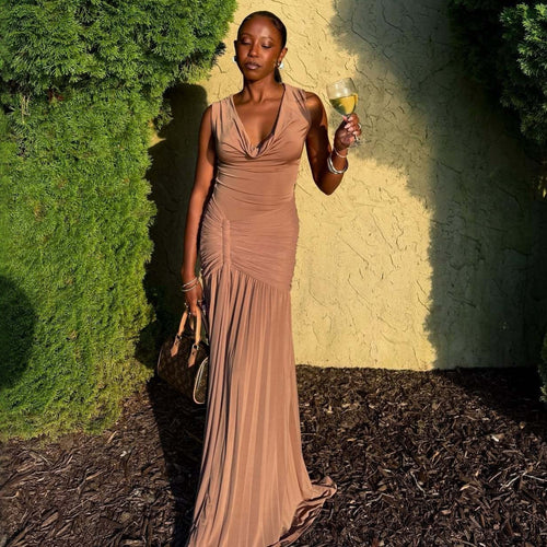 Damen Maxikleid mit eleganter Drapierung und schickem V-Ausschnitt Echo Archiv