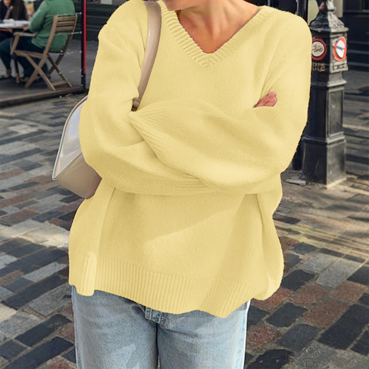 Damen nan oversized V-Ausschnitt Feinstrickpullover mit überschnittener Schulter, langen Kimonärmeln und breitem Rippbund Echo Archiv