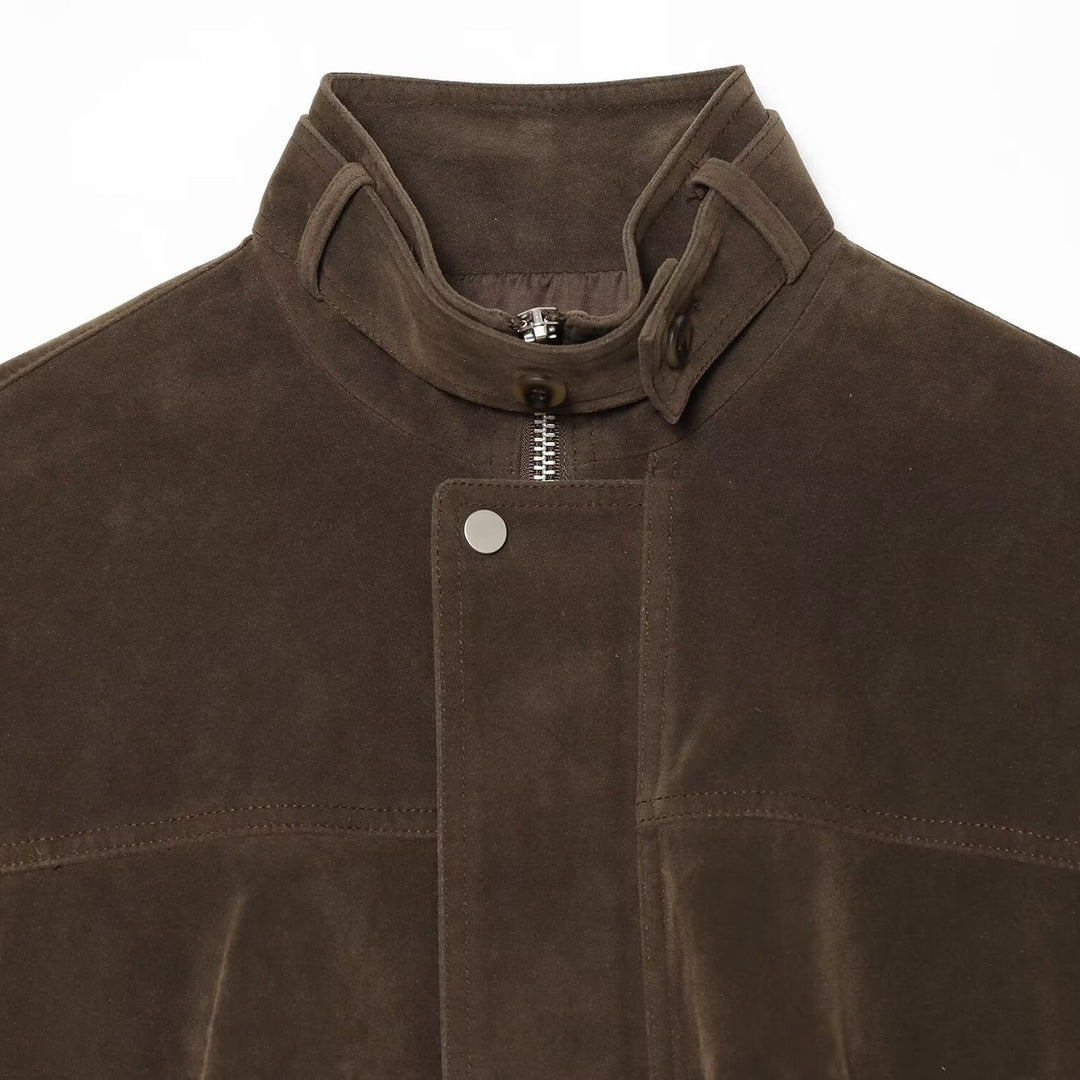 Damen Oversize-Wildleder‑Bomberjacke mit hohem Stehkragen und Reißverschlusstaschen Echo Archiv