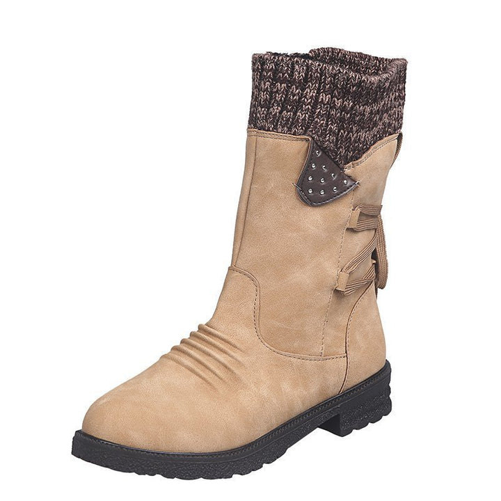 Damen Mid-Cut Stiefel mit Strickmanschette, Zierkordel und Veloursoptik – Lioré