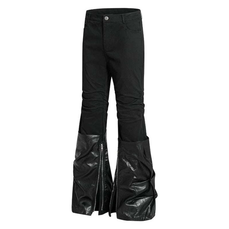 Damen High‑Waist Schlaghose mit abnehmbaren Kunstleder‑Unterschenkeln und Reißverschluss-Details Echoarchiv