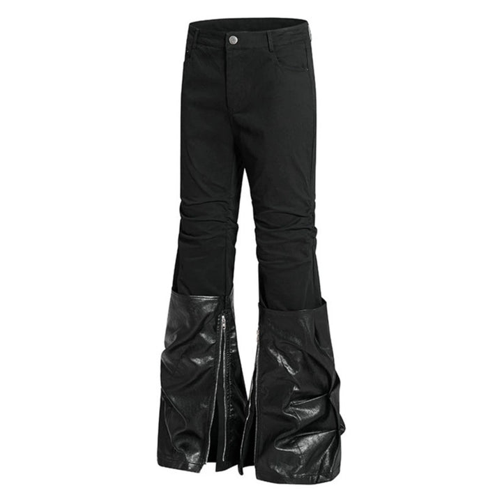 Damen High‑Waist Schlaghose mit abnehmbaren Kunstleder‑Unterschenkeln und Reißverschluss-Details Echoarchiv