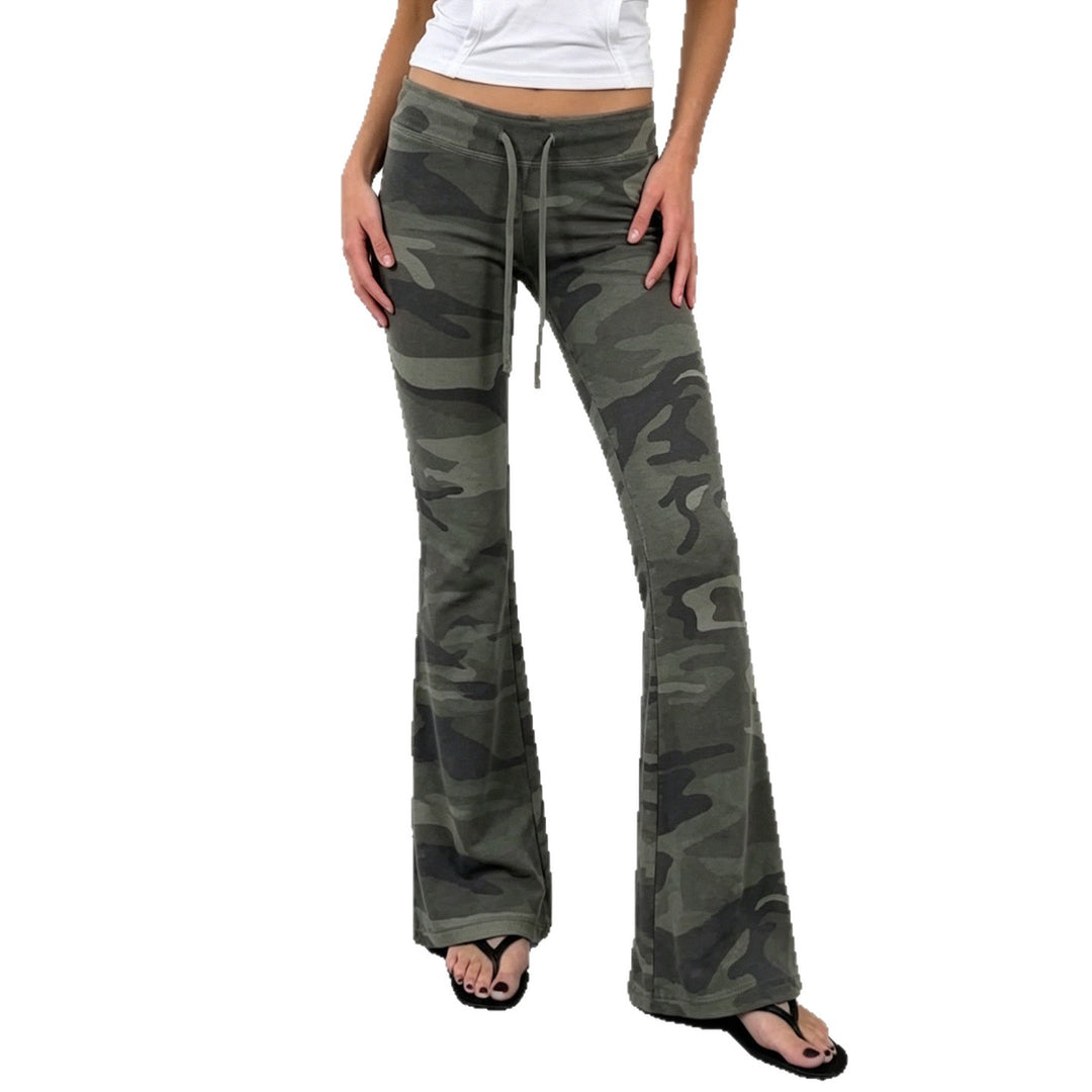 Damen Weiche Schlaghose im Camouflage-Muster mit Tunnelzug und hoher Taille Echo Archiv