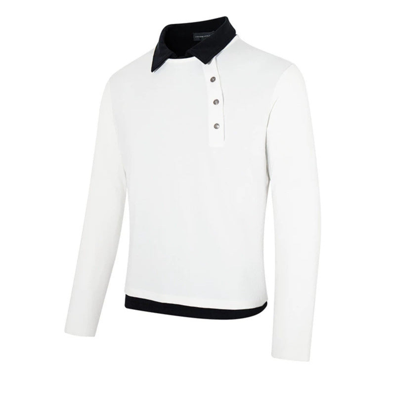 Herren Langarm-Poloshirt mit asymmetrischer Knopfleiste und kontrastierendem Kragen Echoarchiv