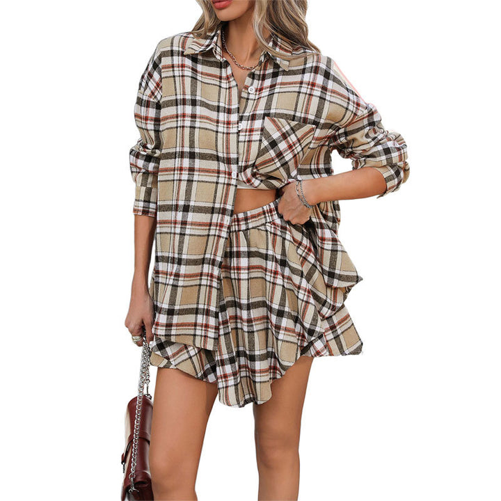 Damen Karierte Kurzbluse und Rock Set Echo Archiv