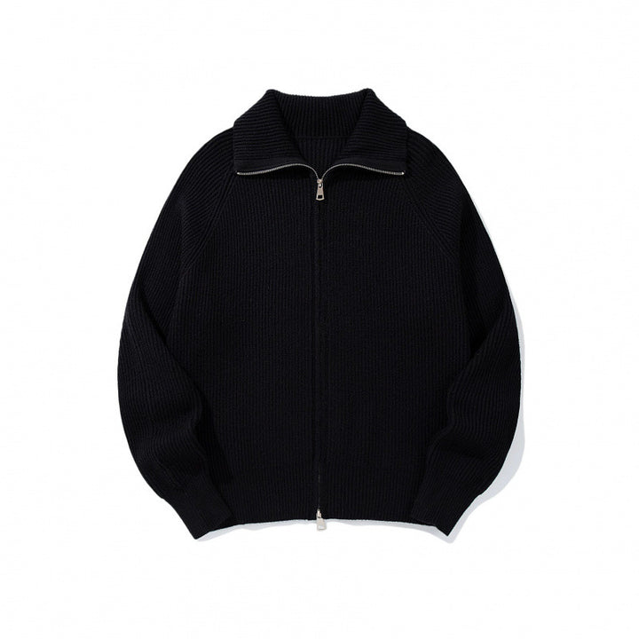 Unisex Grobgerippte Zip-Strickjacke mit Stehkragen, Raglanärmeln und Zwei-Wege-Reißverschluss Echo Archiv