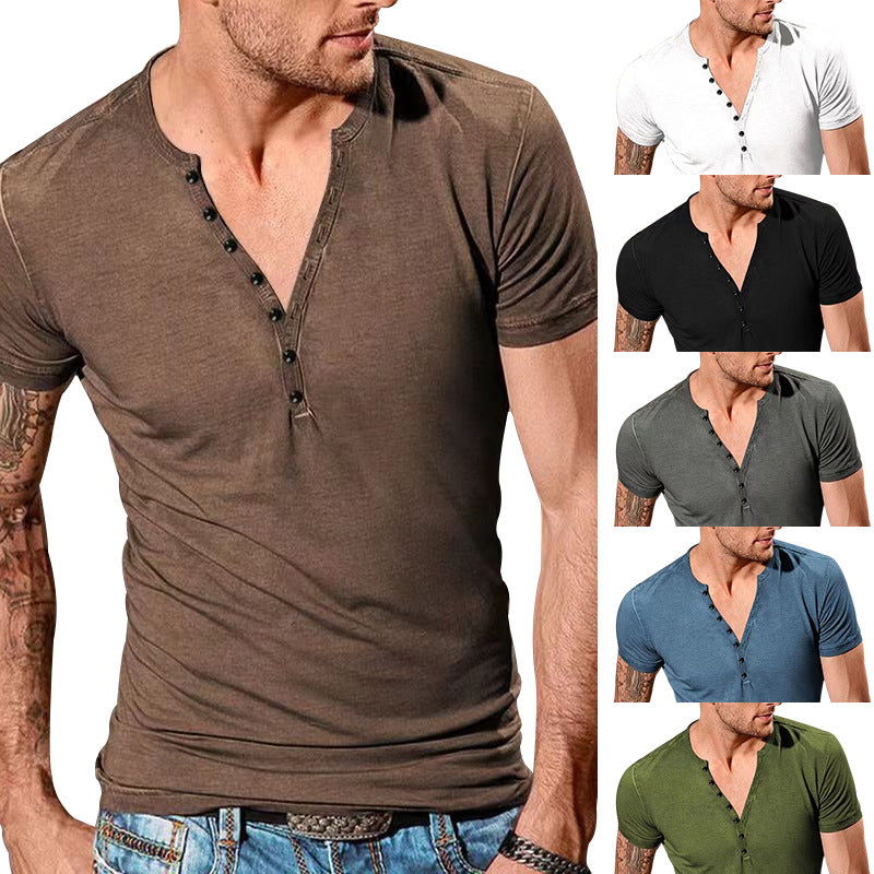 Herren Kurzarm Henley-T-Shirt mit Knopfleiste und weichem Baumwollmix Echoarchiv